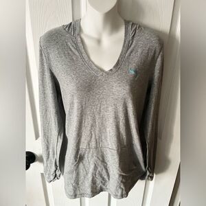 Women’s Gray Hooded Puma Long Sleeve V Neck Tee Shirt Size Medium